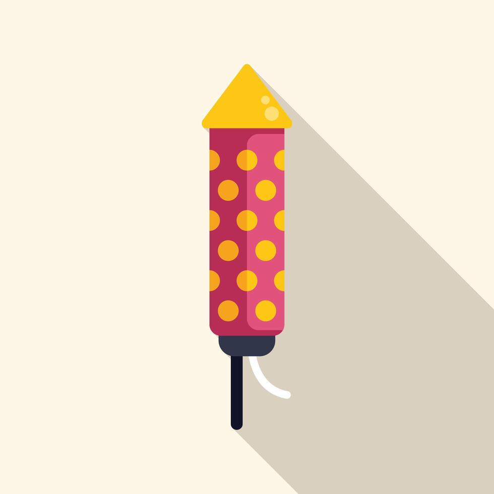 Firework rocket standing with burning fuse and long shadow vector