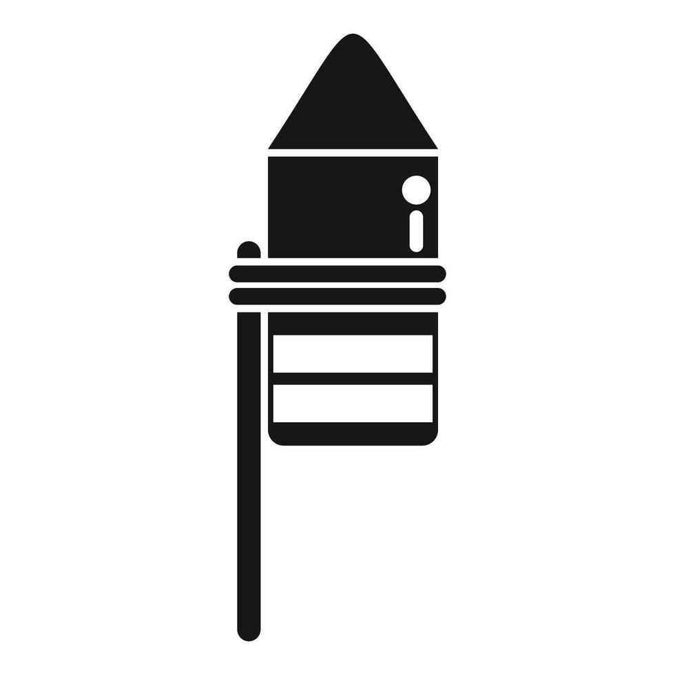 Black and white icon of a rocket taking off from launchpad vector