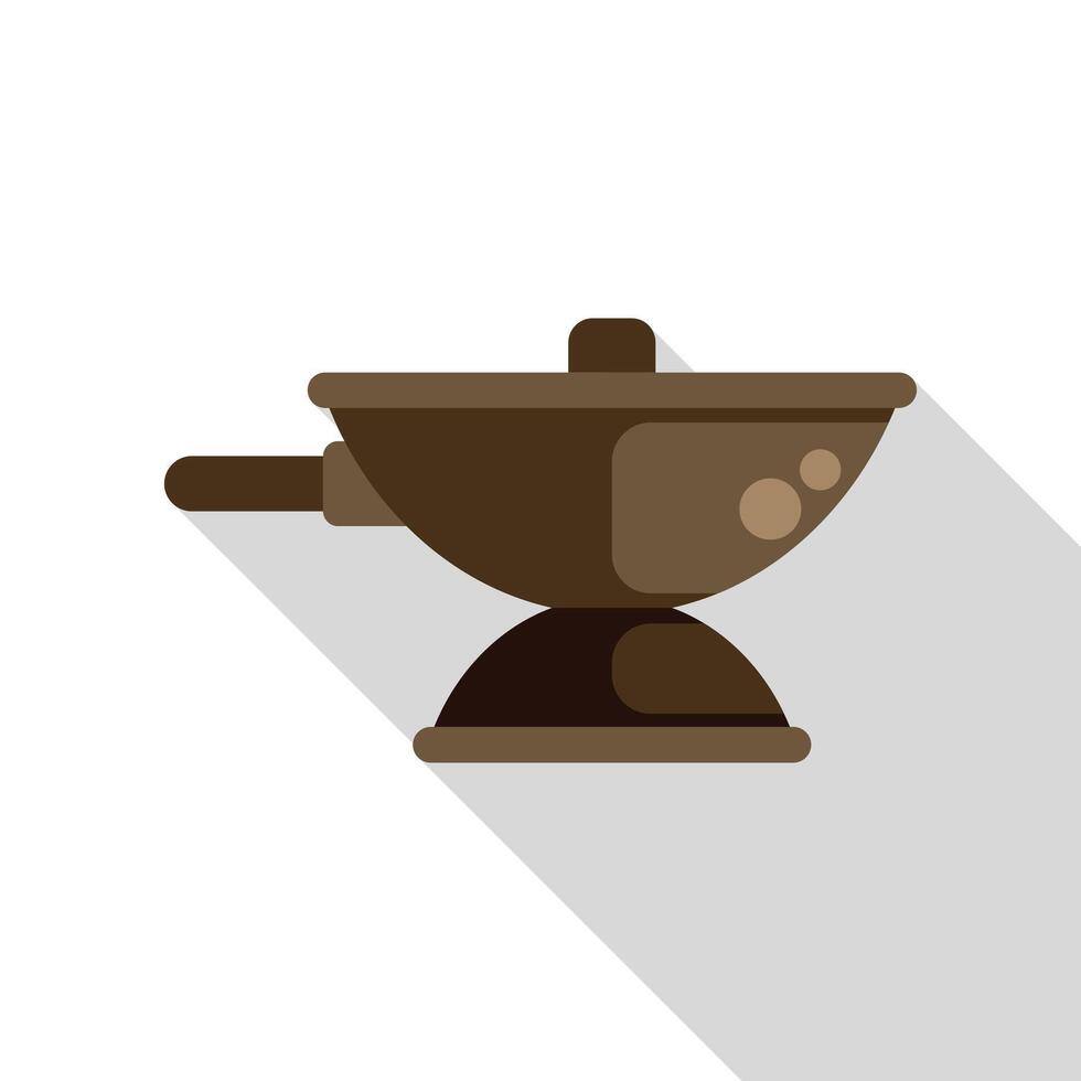 Big bowl pot with lid standing on stove cooking food icon vector