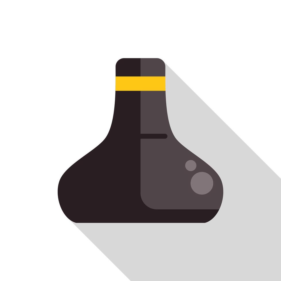 Black chemical flask icon with long shadow for web design vector