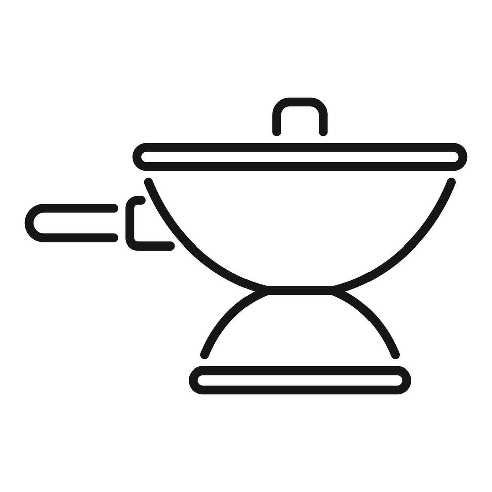 Wok pan with lid standing on stove cooking food line icon vector