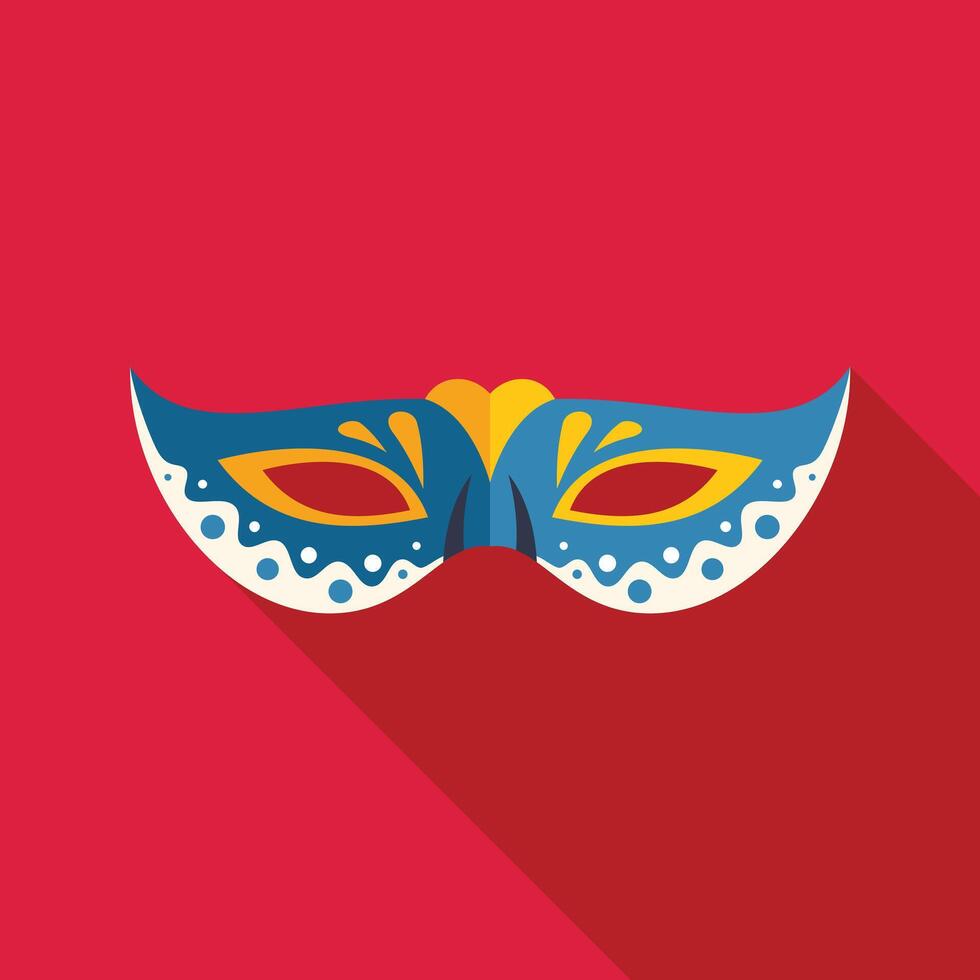 Blue carnival mask with yellow details lying on red background vector