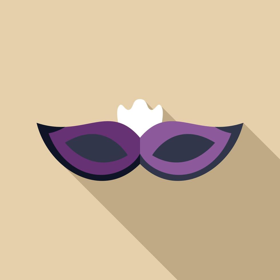 Purple carnival mask icon with long shadow is lying on beige background vector