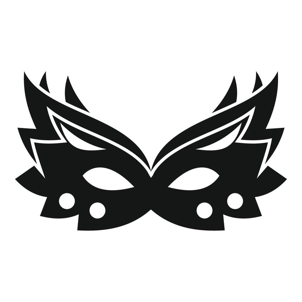 Black carnival mask with feathers pointing upwards icon simple style vector