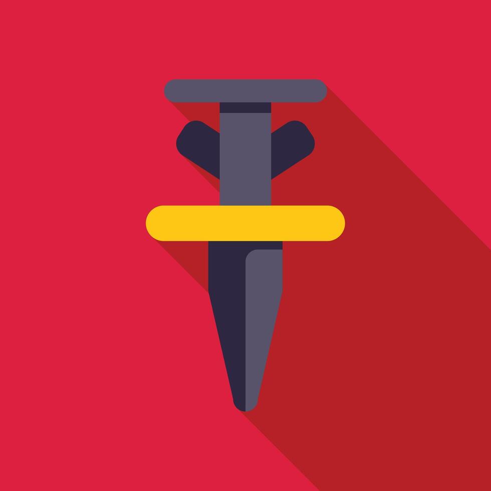 Plastic anchor with yellow ring being inserted into red wall vector