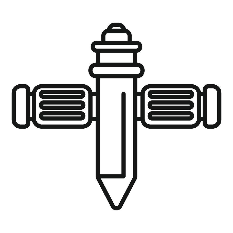 Space station shaped as pencil flying in space vector