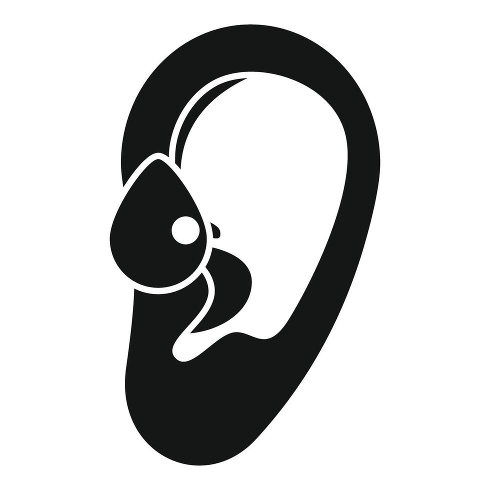 Simple black and white icon of an ear with a piercing vector