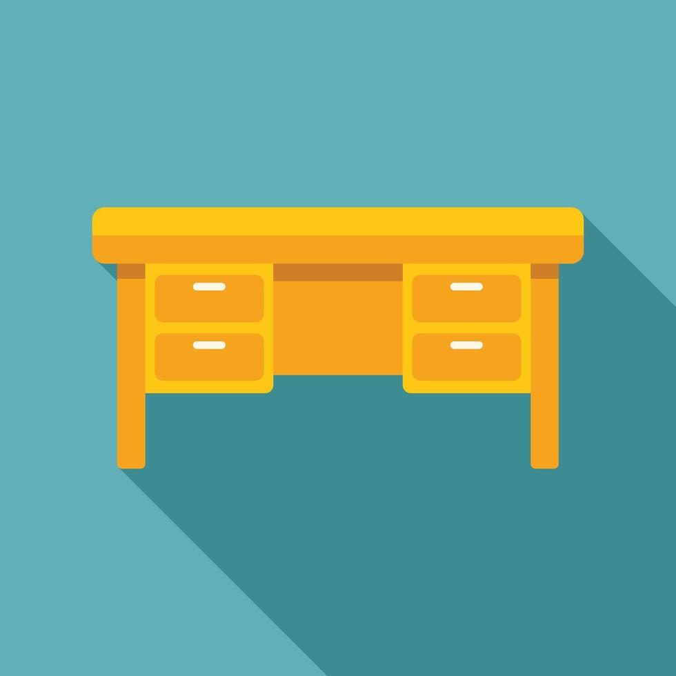 Yellow wooden desk with drawers standing in the office vector