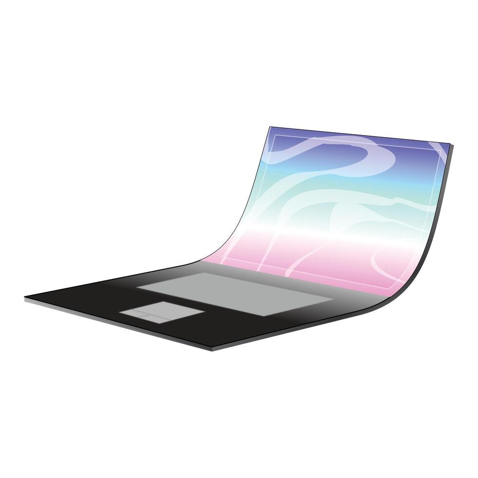 Laptop with a flexible screen bending backwards vector