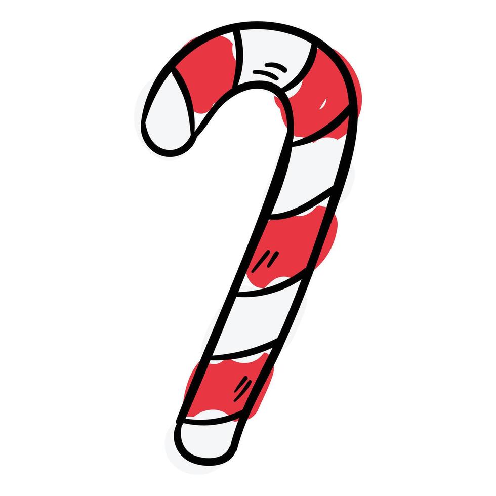Christmas candy cane line art illustration with hand drawn style vector