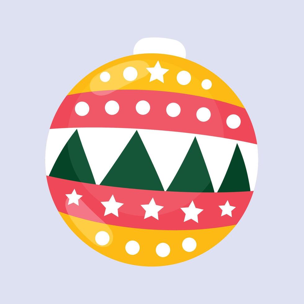 Hand drawn flat christmas ball ornament illustration on a blue vector