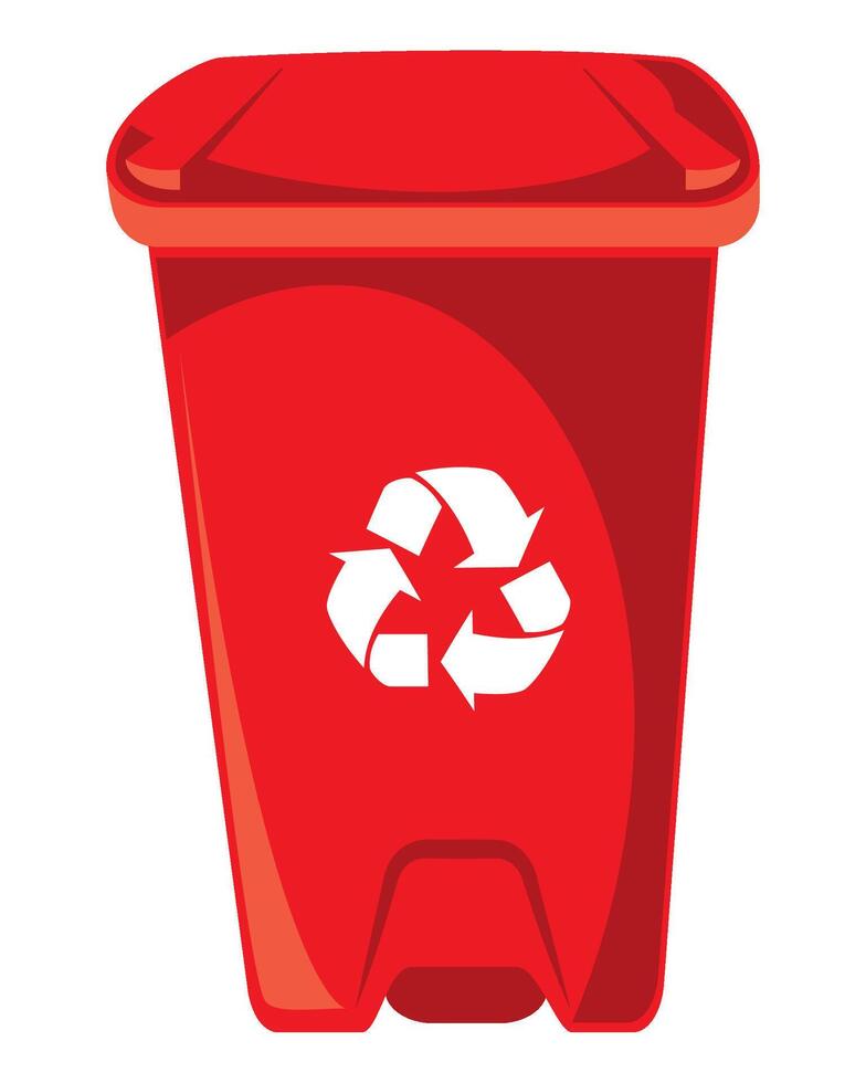Red trash can with recycling symbol vector