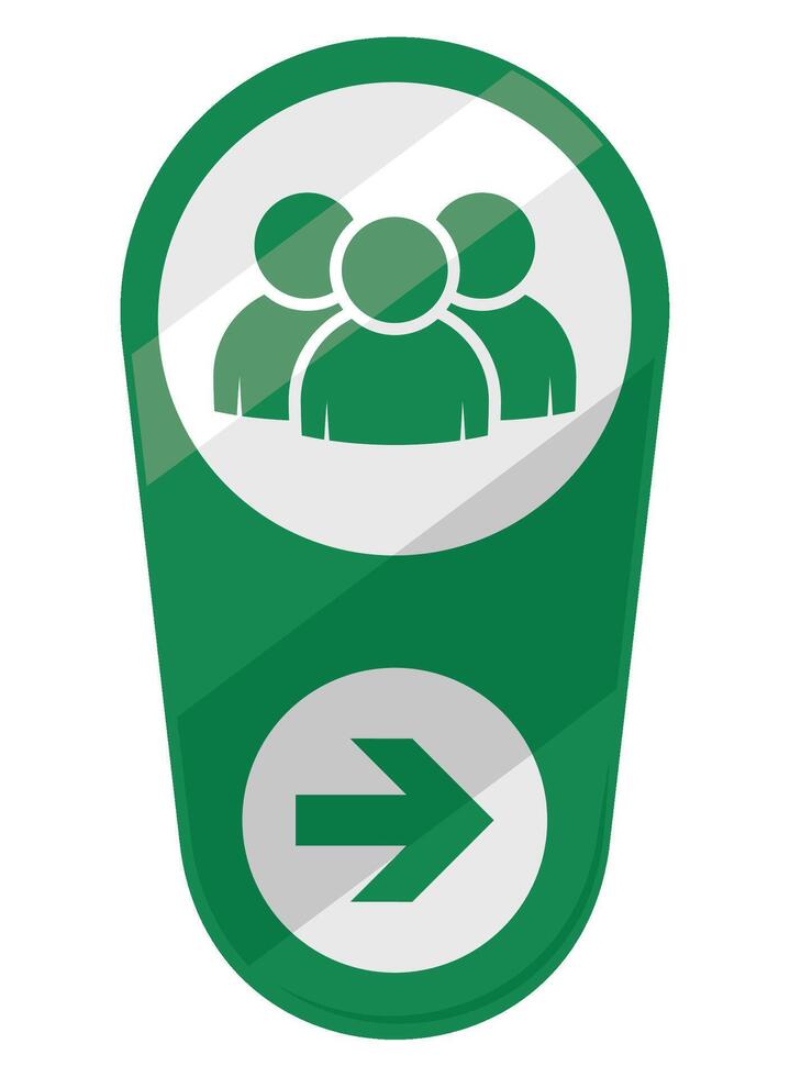 A green button with people in it and an arrow pointing to it vector