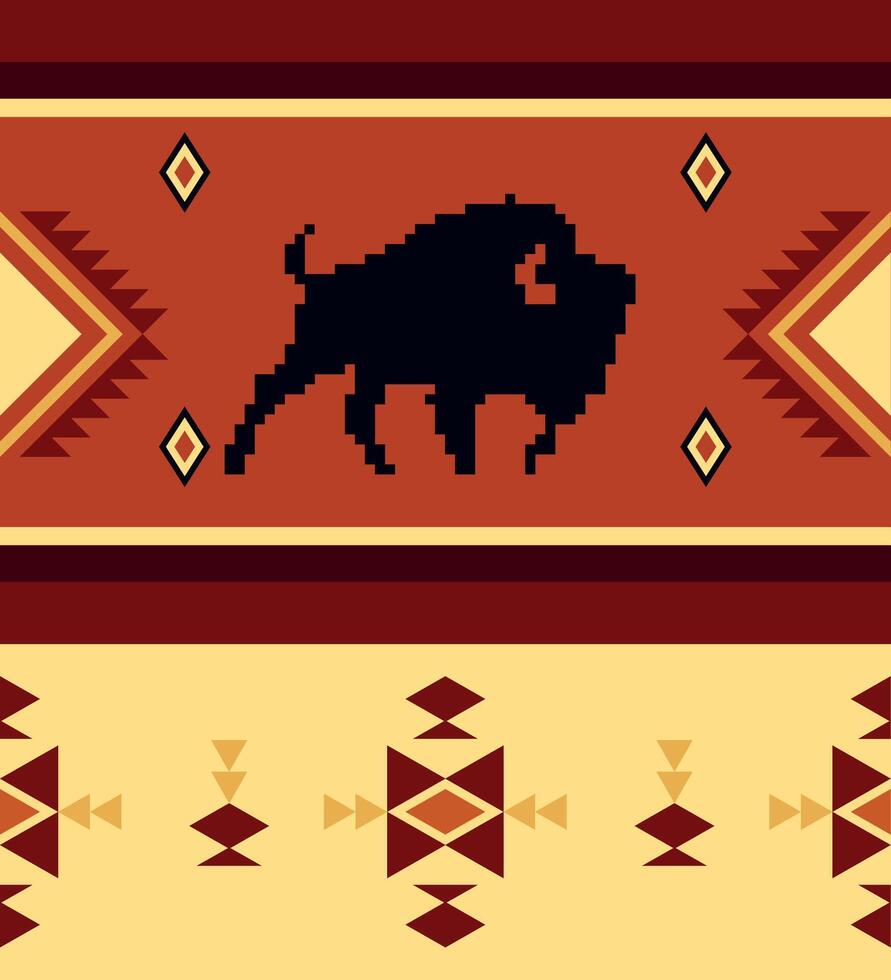 A native american style rug with a buffalo vector