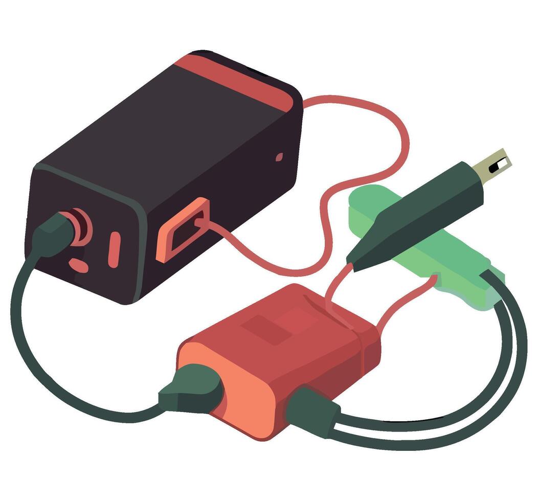 A power supply and a charger are connected to each other vector