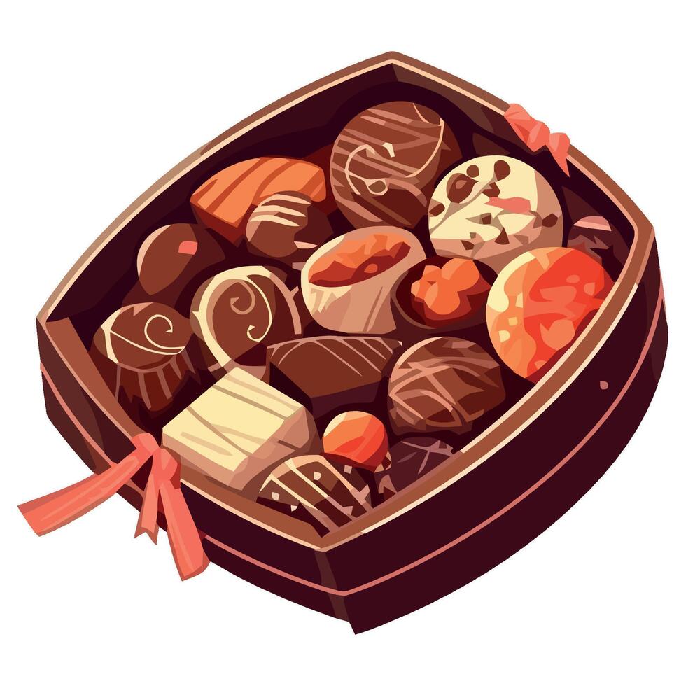 A box full of chocolates on a white background vector