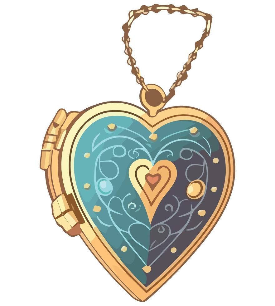 A heart shaped locket with a gold chain vector