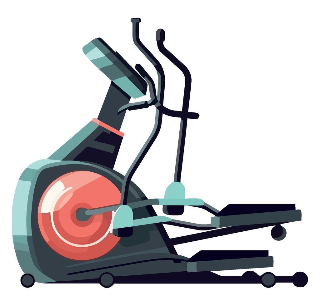 A stationary exercise bike with a red seat vector