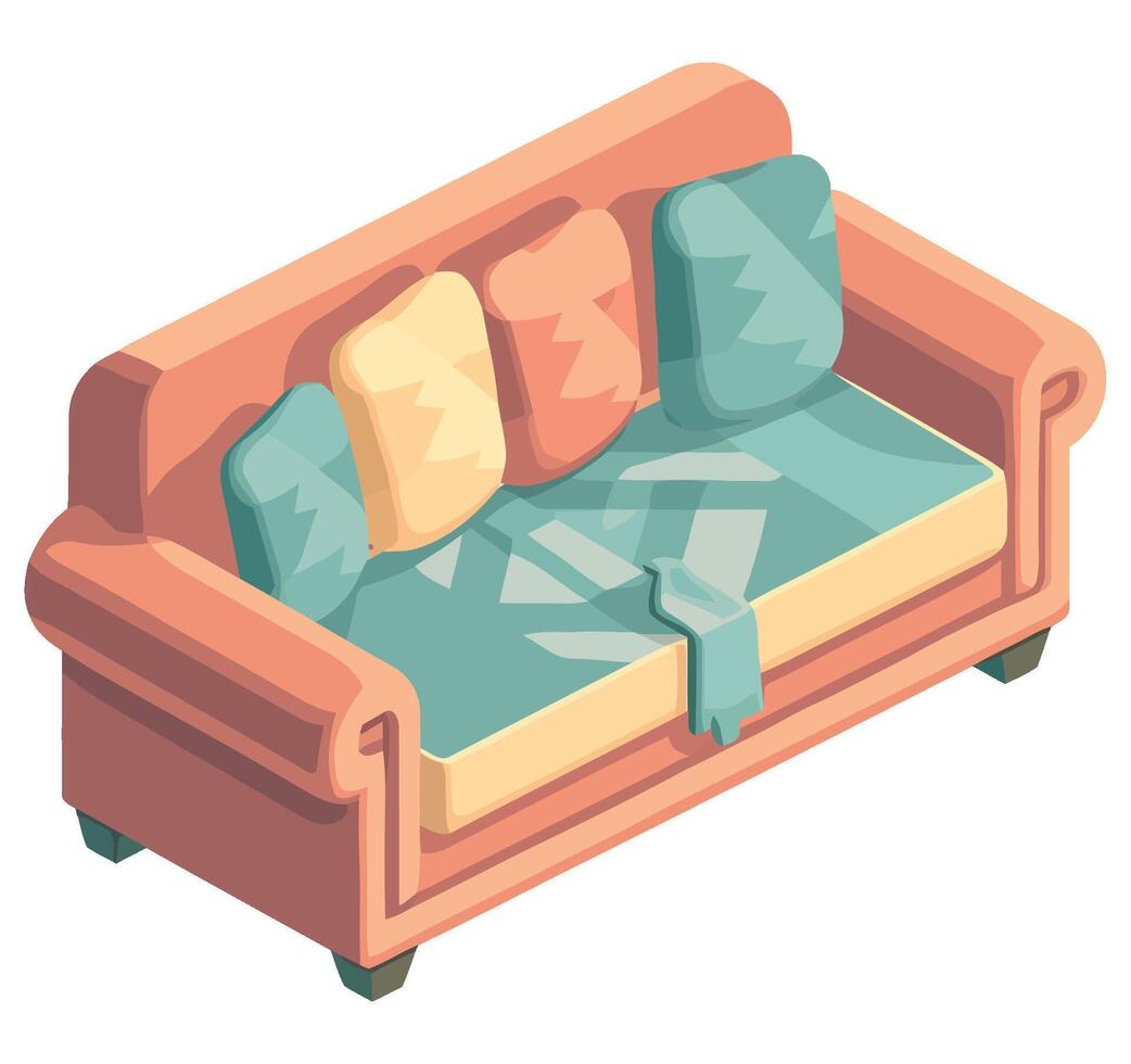 A couch with pillows and a blanket on it vector