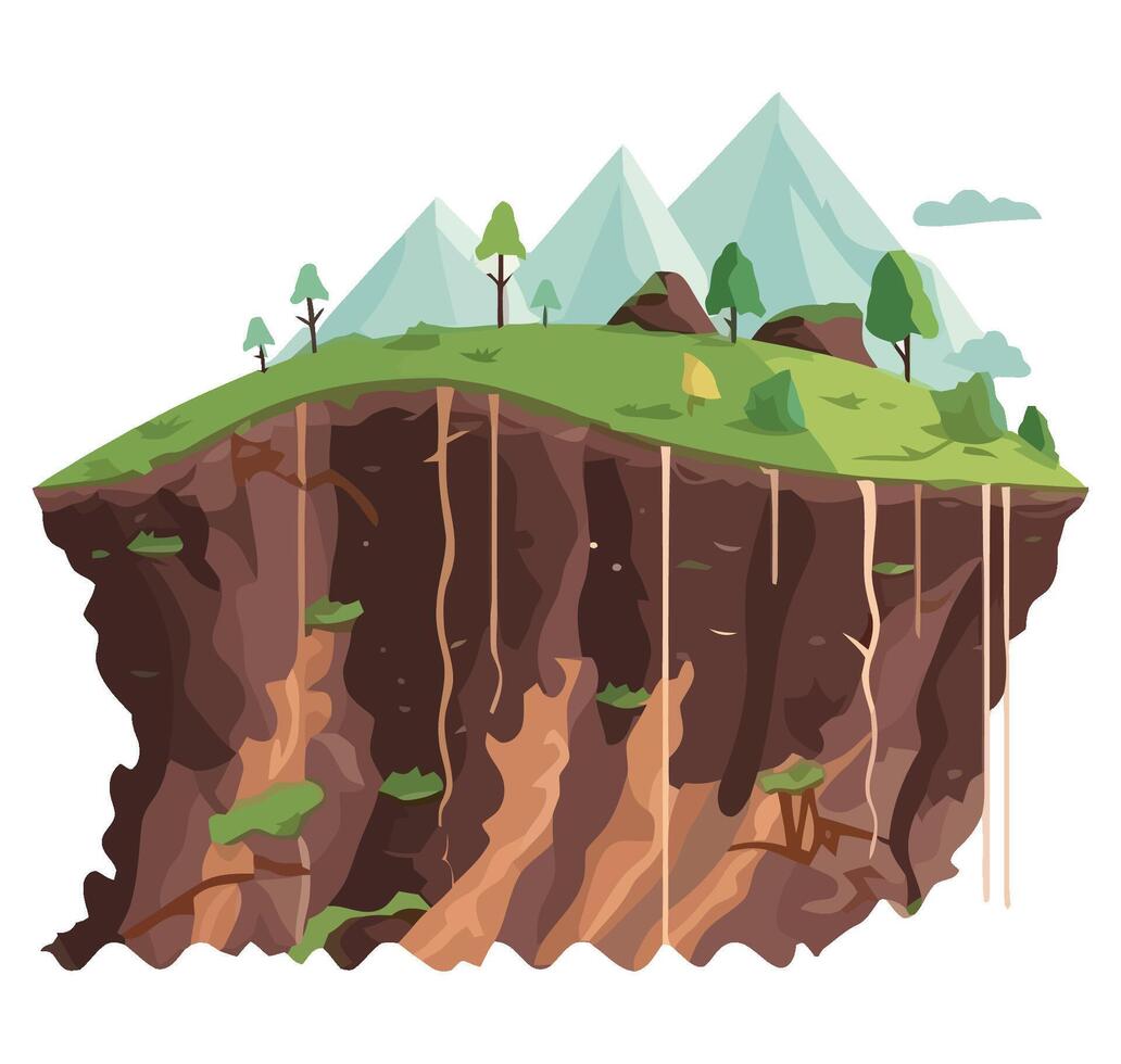 An illustration of a mountain with trees and water vector