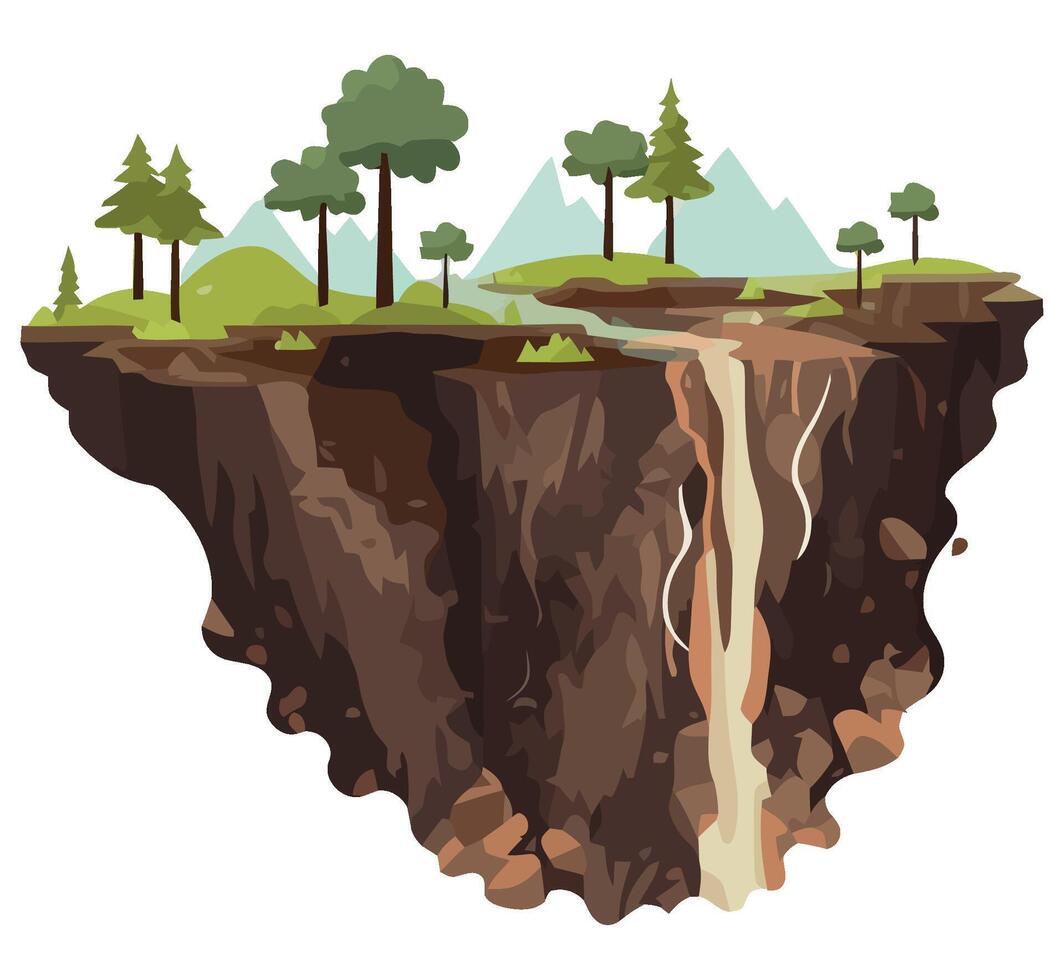A waterfall and trees on an island vector