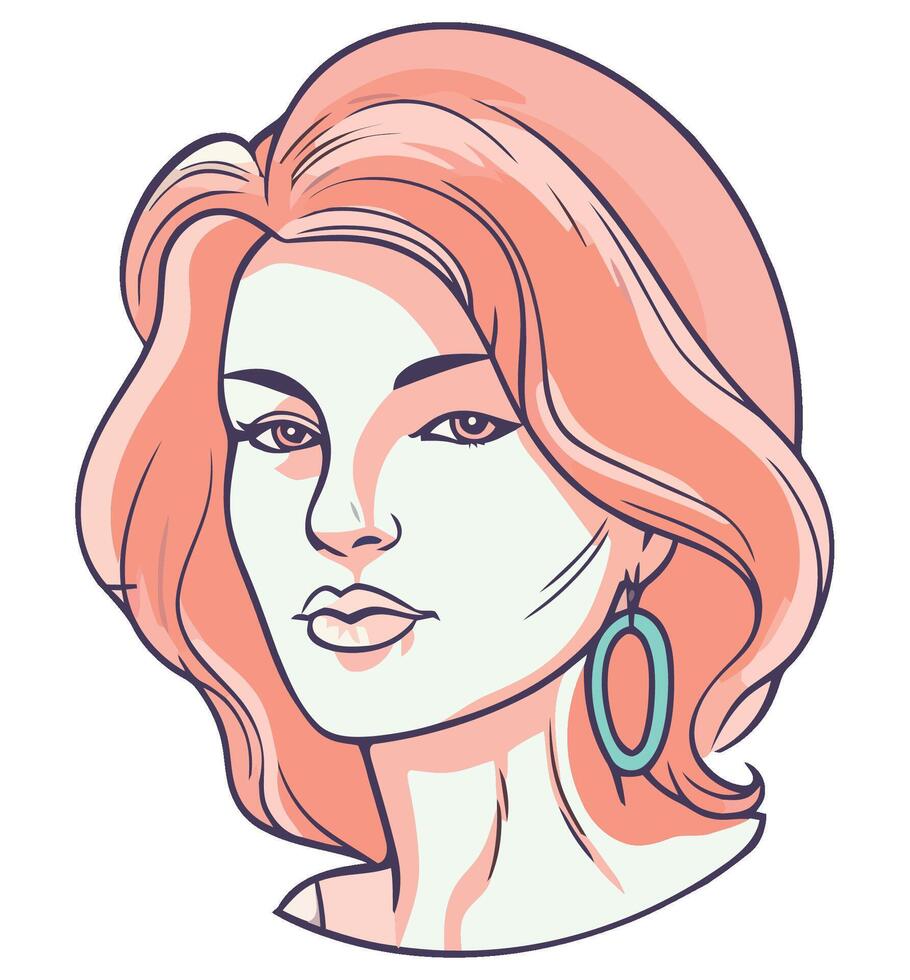 A woman with pink hair and earrings vector