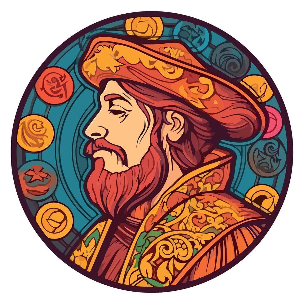 The portrait of a man with a beard and a hat vector