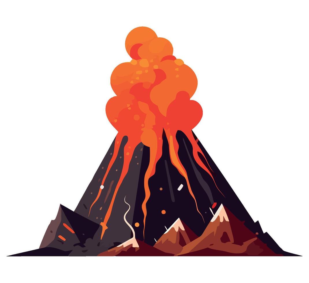 Volcano erupting with lava and smoke illustration vector