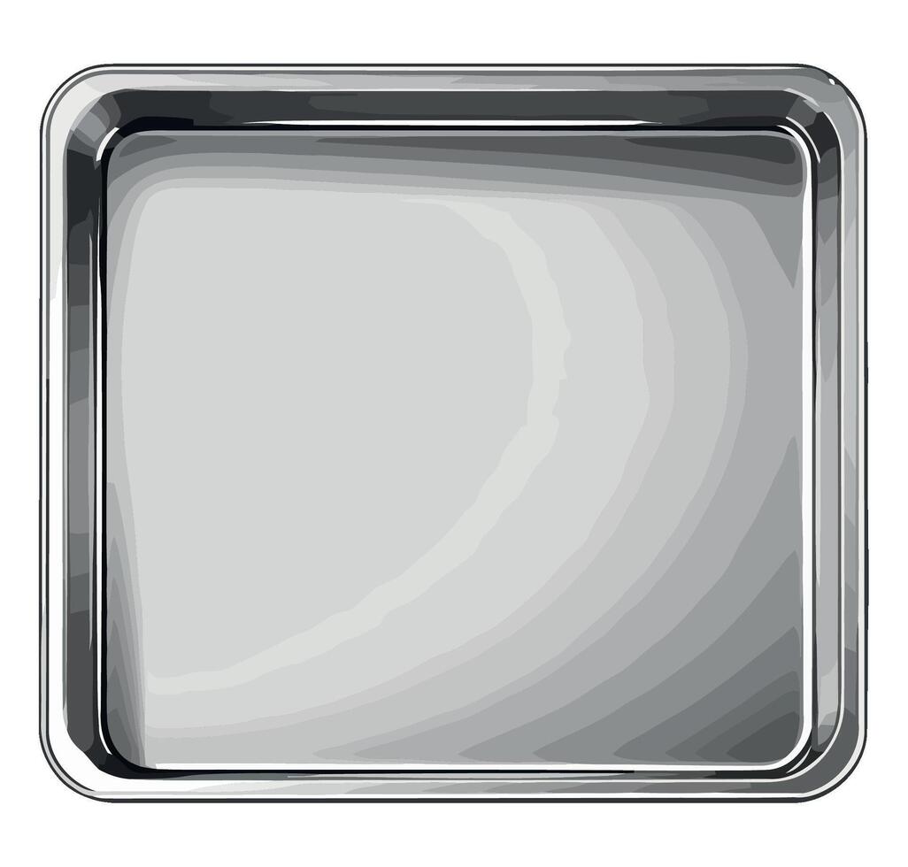 A square metal tray with a silver handle vector