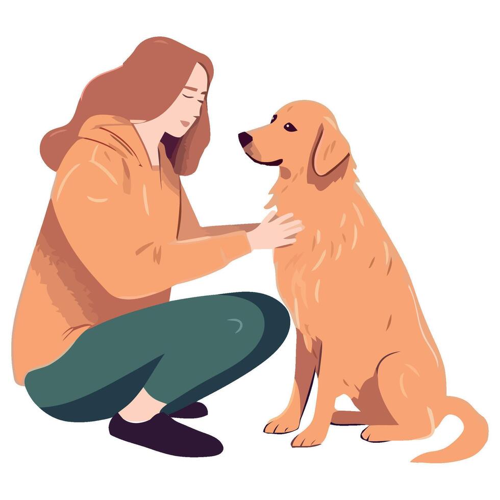 A woman is petting a dog vector