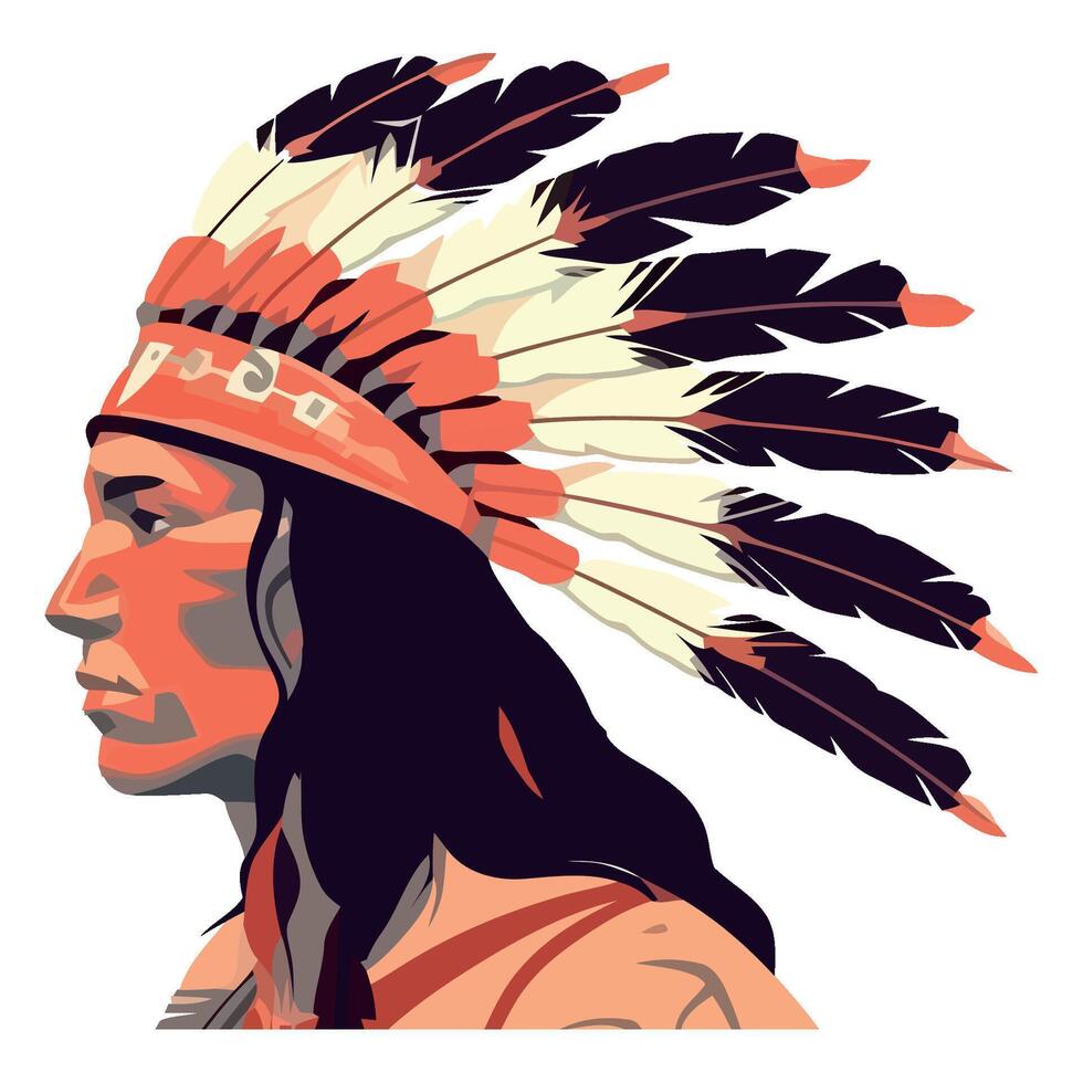 An illustration of an indian man wearing an indian headdress vector