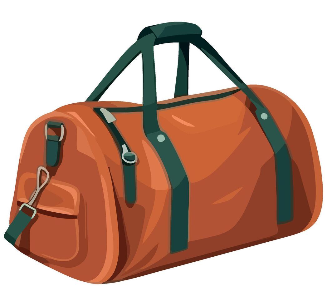 An orange duffel bag with green straps vector