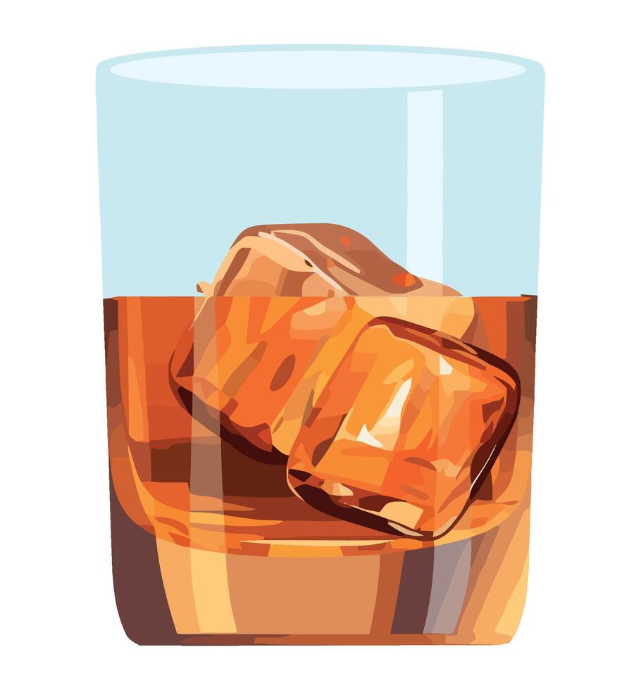 A glass of whiskey with ice cubes in it vector