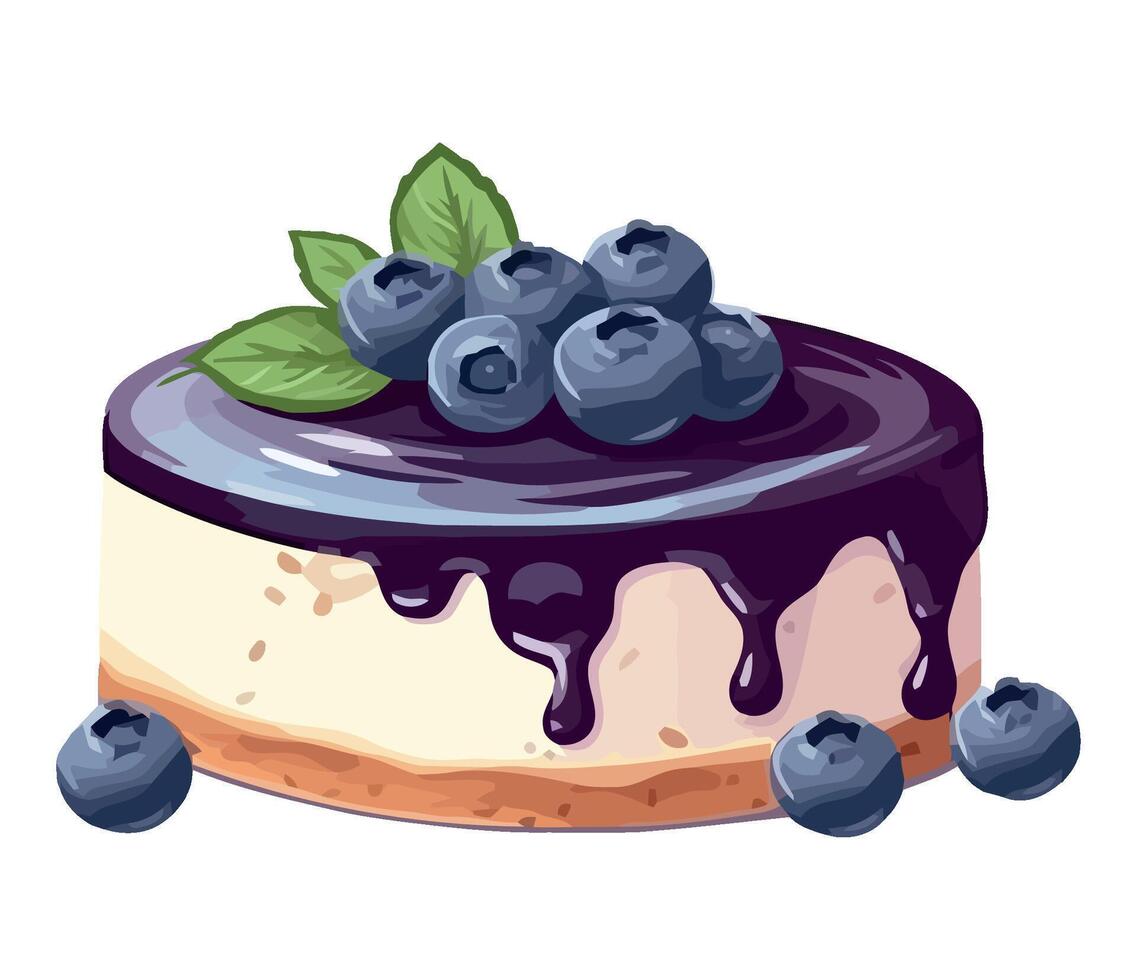 Blueberry cheesecake with blueberry sauce illustration vector