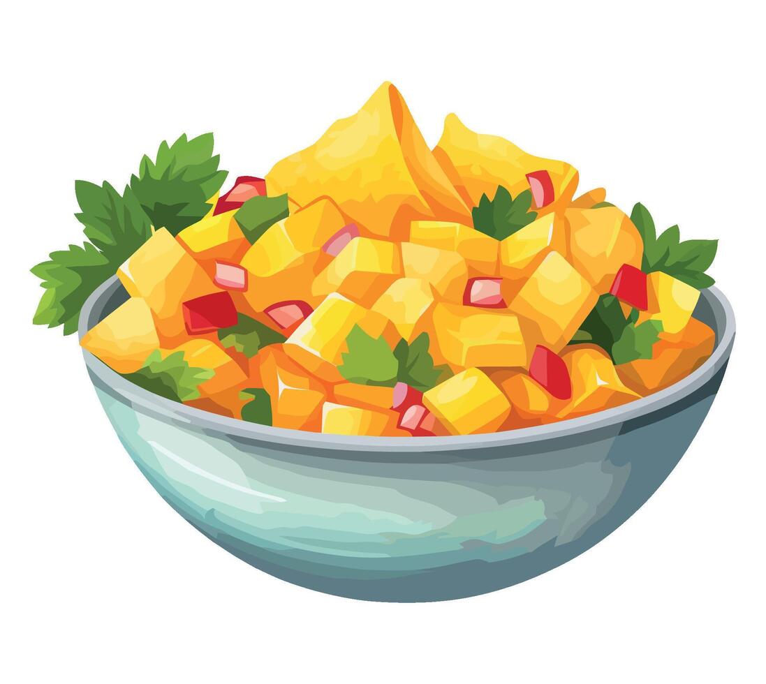 Mexican salsa in bowl illustration vector