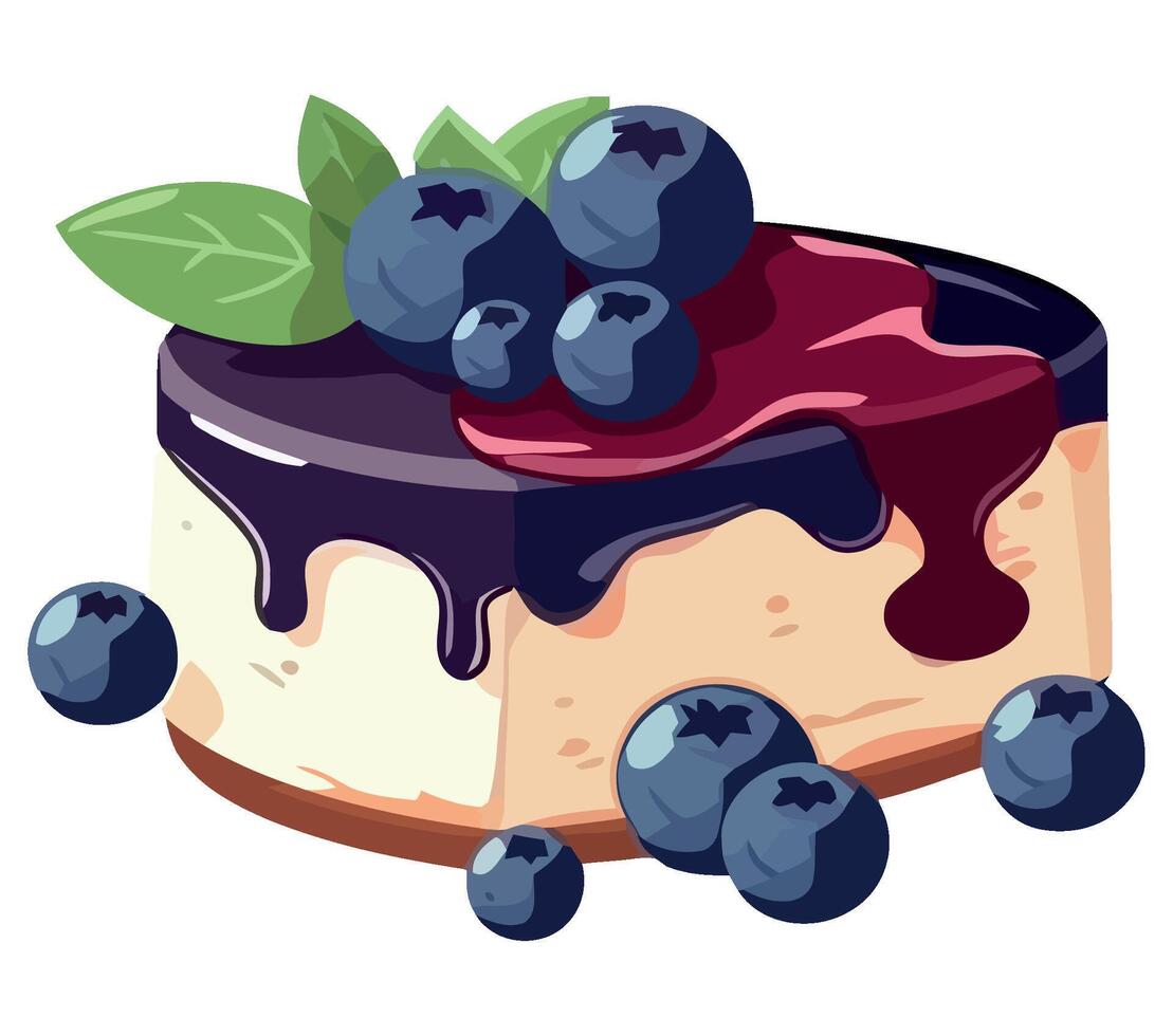 Blueberry cheesecake with blueberry sauce illustration vector