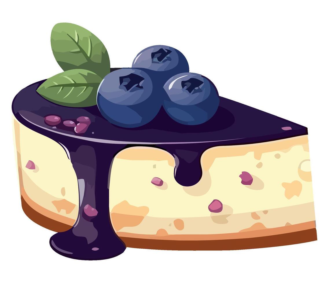 Cheesecake with blueberries illustration vector