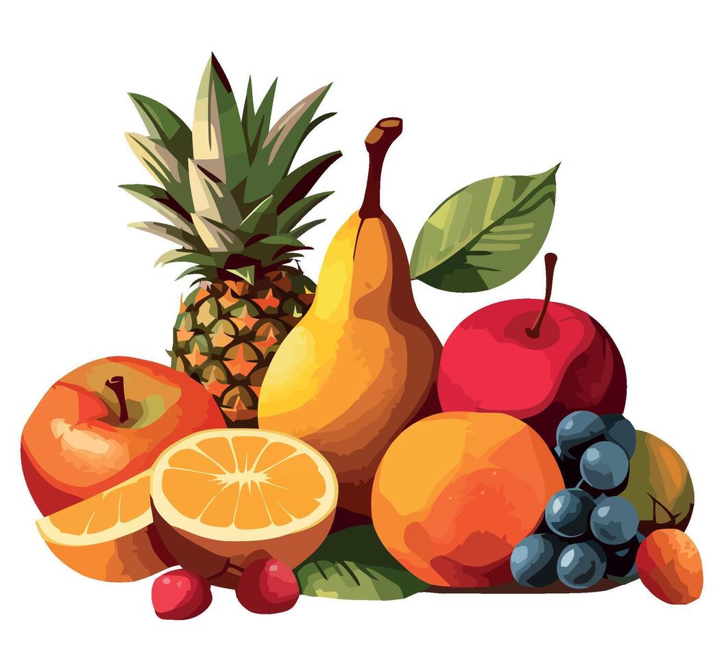 A group of fruits and vegetables on a white background vector