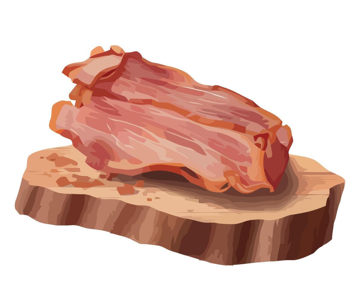 A piece of bacon on a piece of wood vector