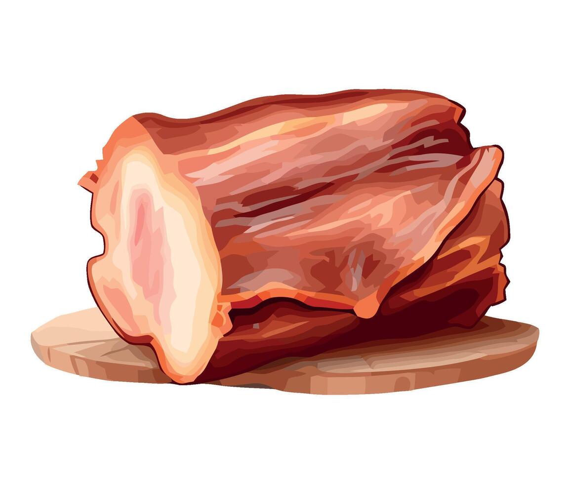 A piece of meat on a wooden cutting board vector