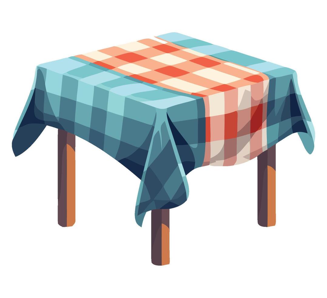 Tablecloth on wooden table with red and blue checkered cloth vector