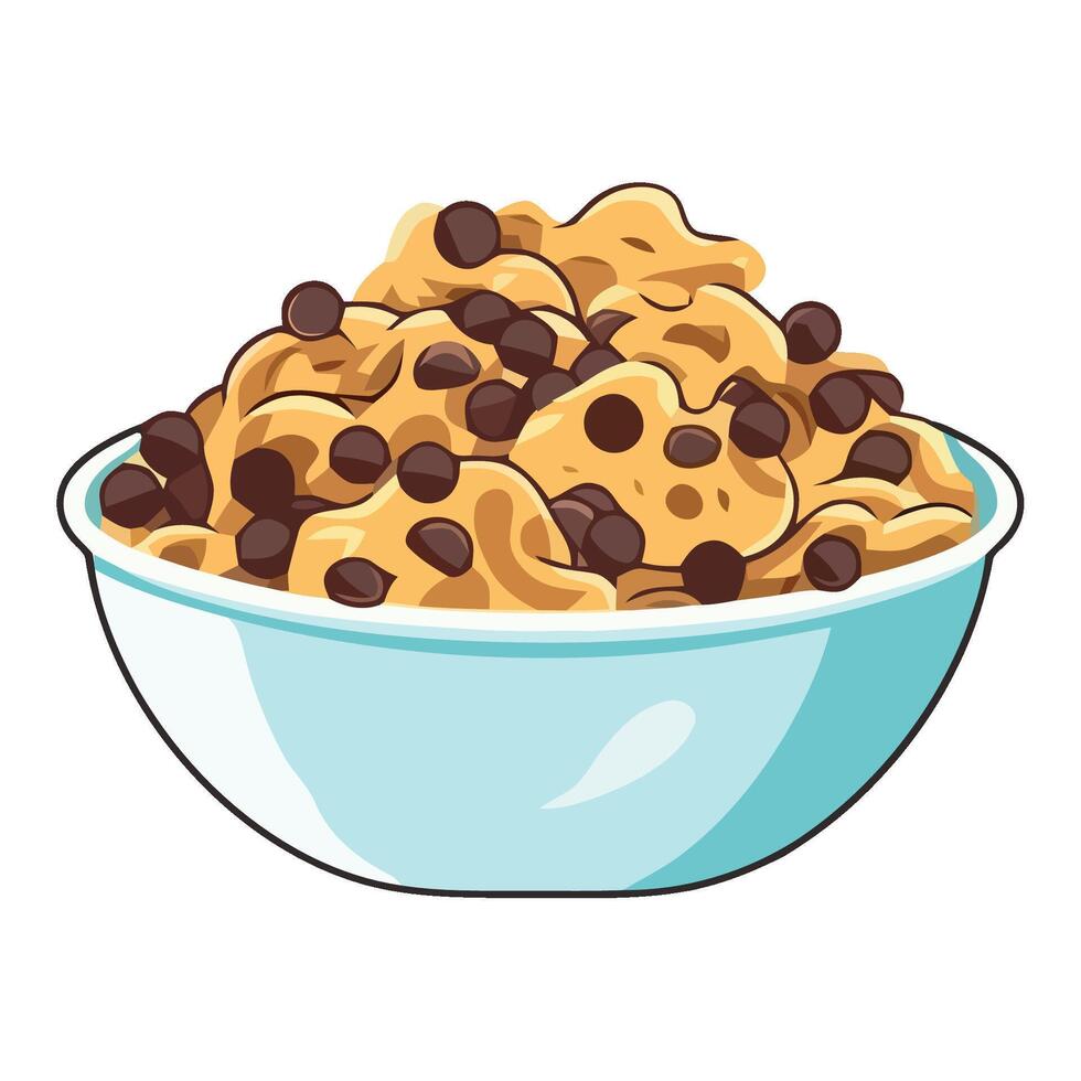 Chocolate chip cereal bowl illustration vector