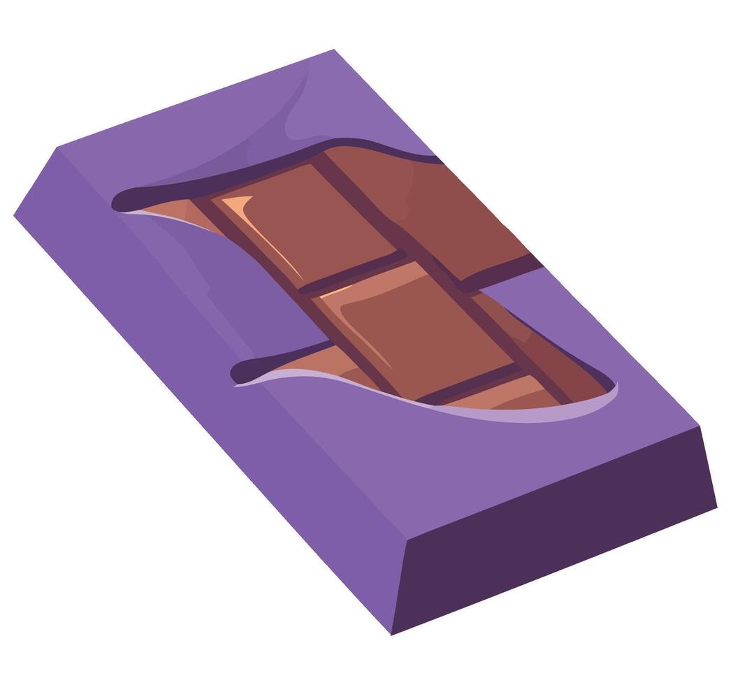 A chocolate bar in a purple wrapper on a white background vector