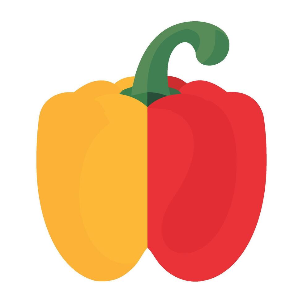 A red and yellow pepper with a green stem vector