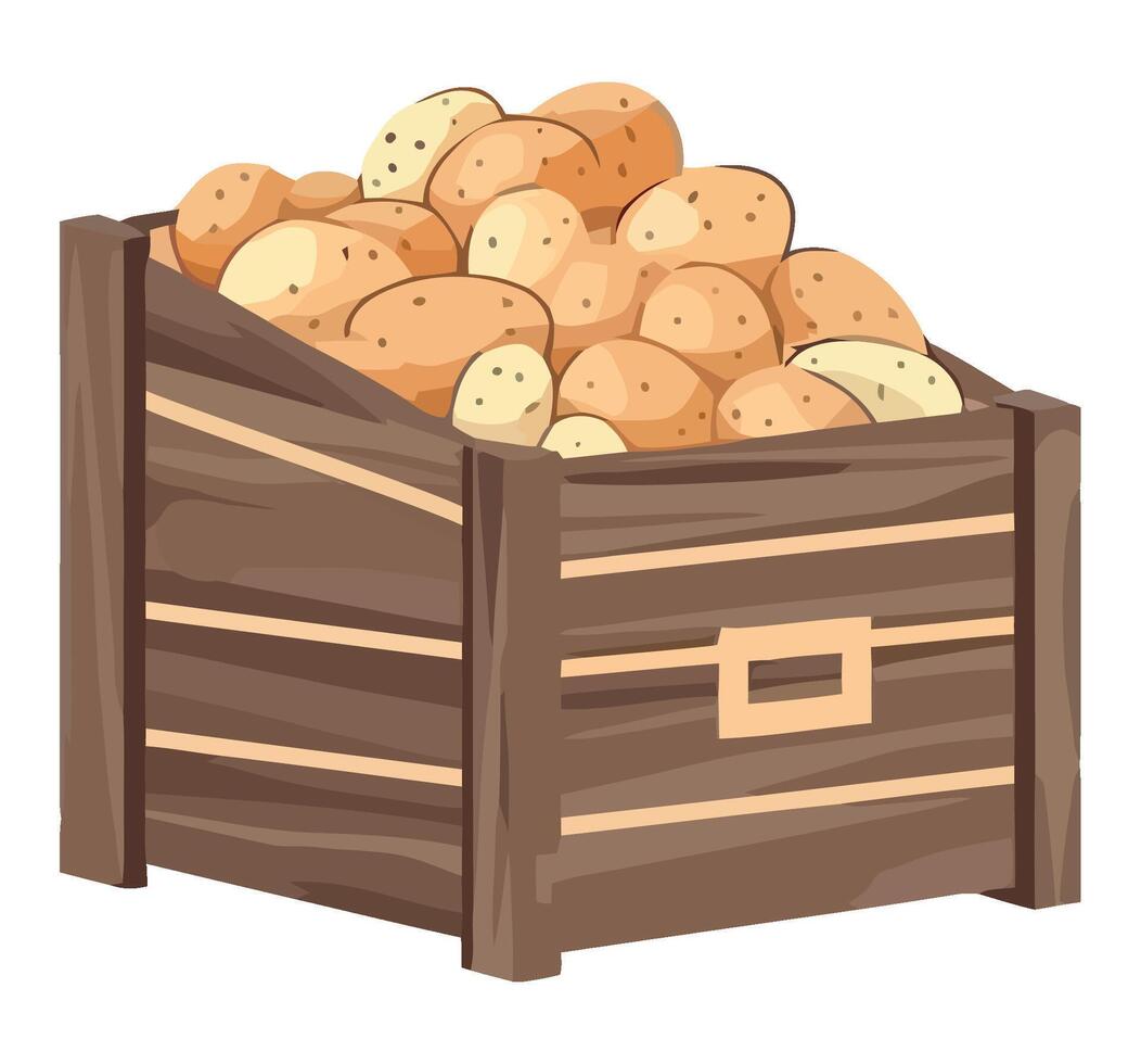 Potatoes in wooden box illustration vector