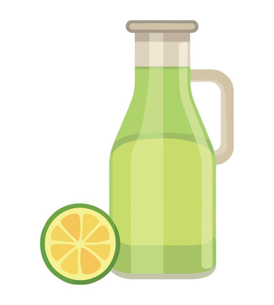 A glass jug with lemon juice and a slice of lime vector