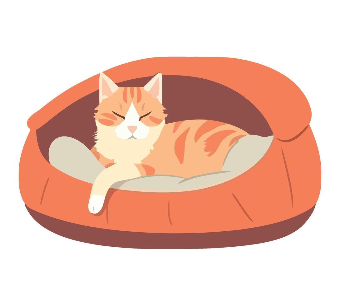 An orange cat is sleeping in a bed vector