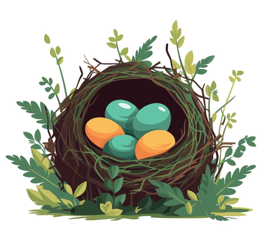 Easter eggs in a nest vector
