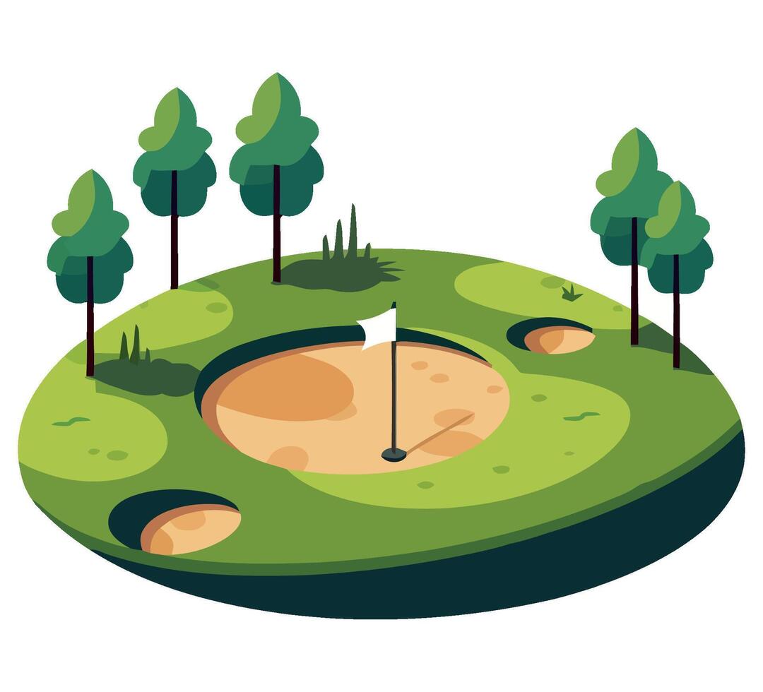 Golf course with green grass and trees illustration vector