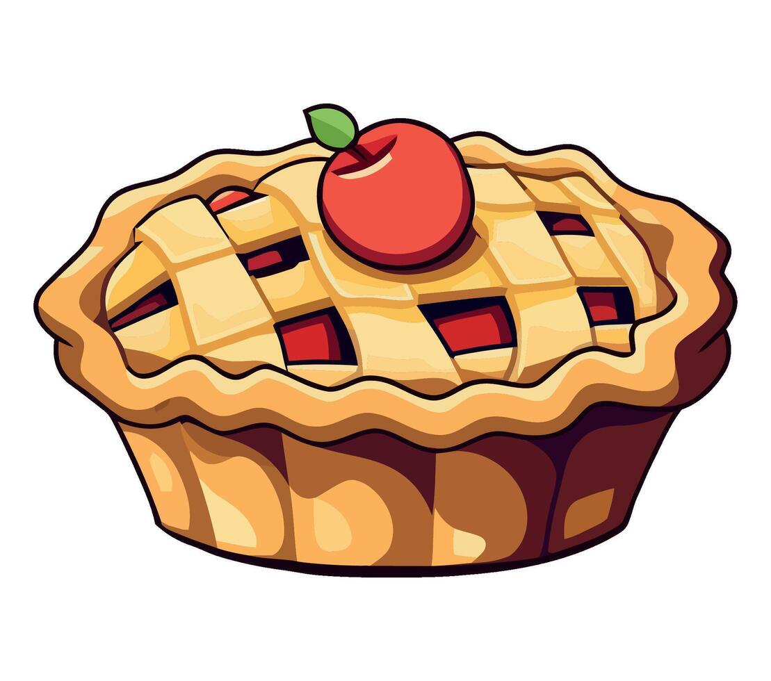 A cartoon apple pie with a red apple on top vector